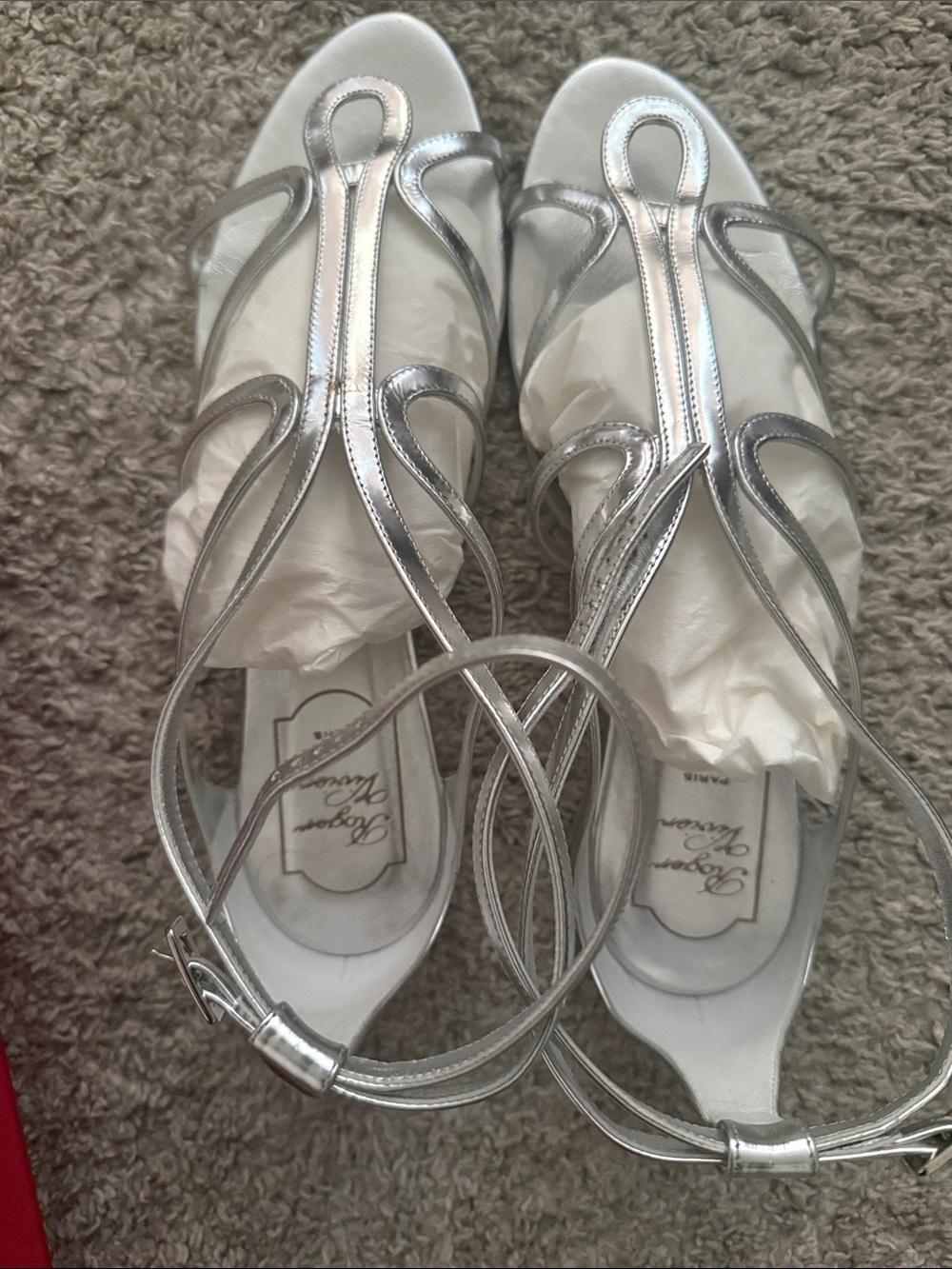 Roger Vivier Silver Loop-Strap Ankle Tie Sandals